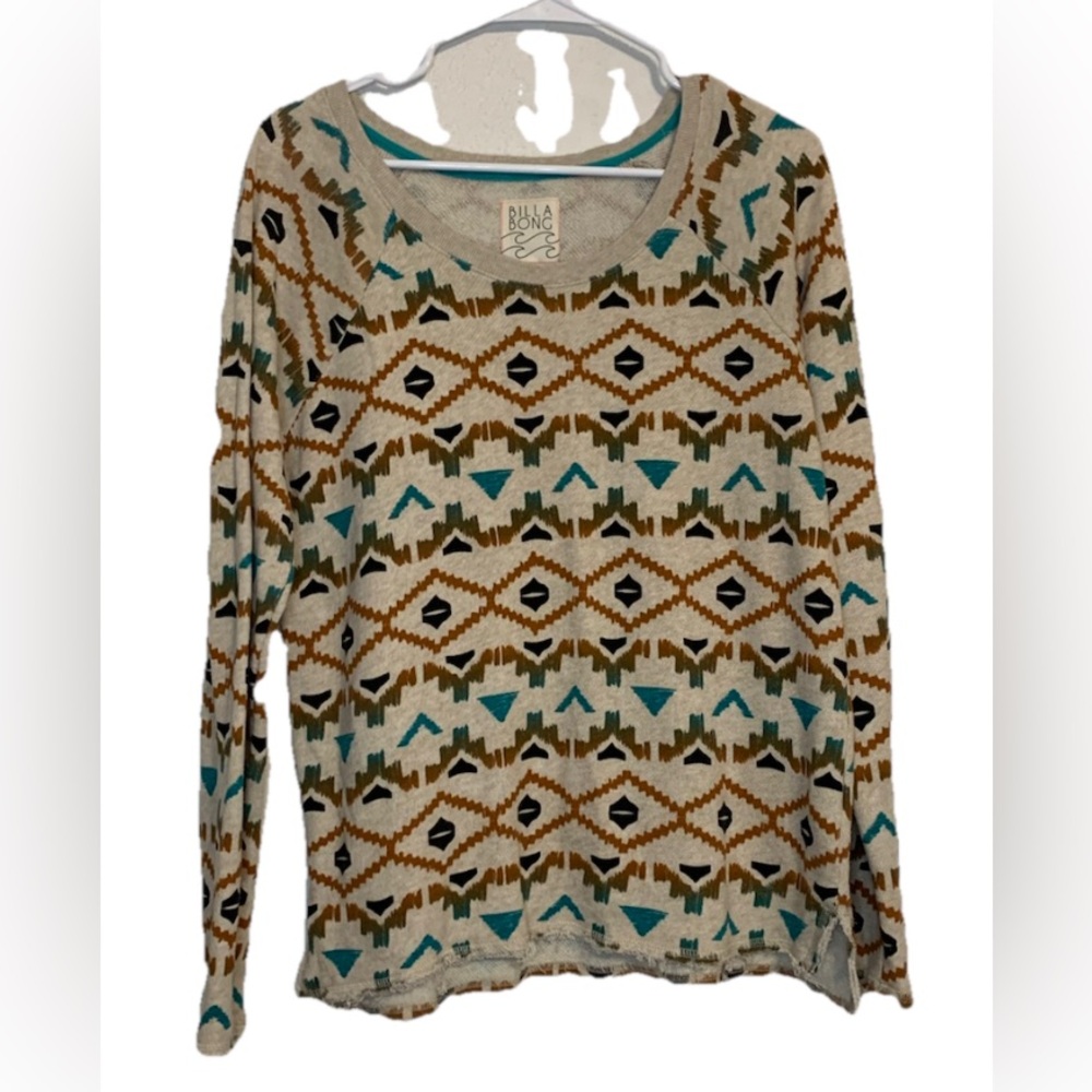 Billabong Womens Sz Large Ivory Sweatshirt Aztec Southwest Tribal Geometric